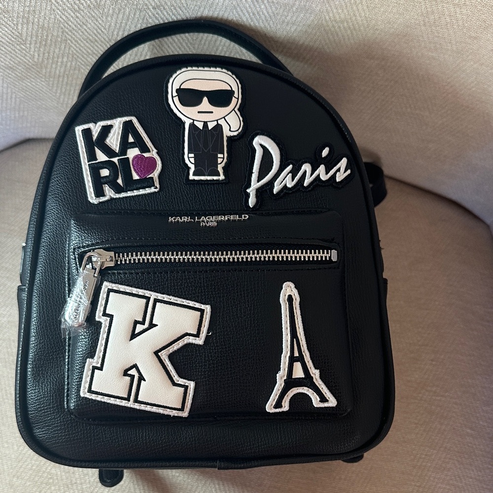 Karl Lagerfeld Black Backpack with Iconic Patches - Picture 7 of 9